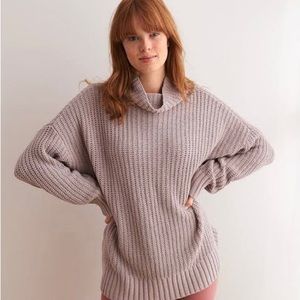 Aerie Oversized Chenille Turtleneck Sweater in Pebble